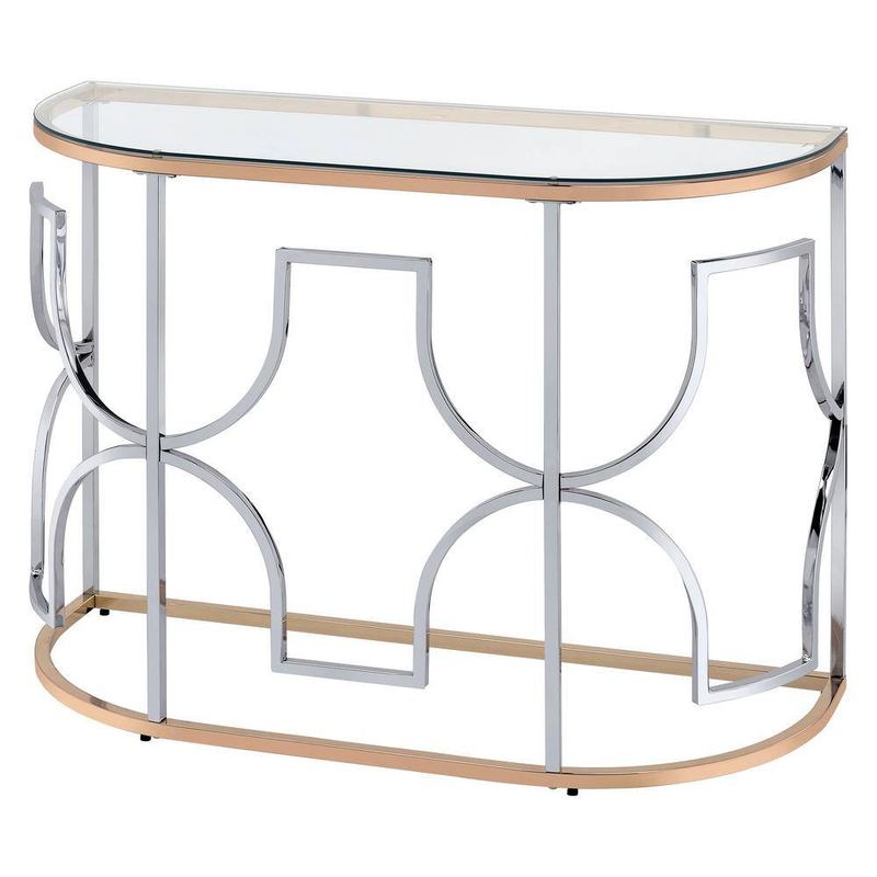 Furniture of America - Tuba 42 in. Chrome and Gold Half-Circle Glass Console Table