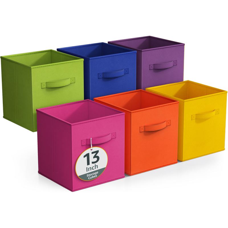 Sorbus - Fabric Storage Cubes - 6 Foldable Storage Bins for Organizing Pantry, Cubbies, Toy Box - Clothes Storage - Bright Rainbow