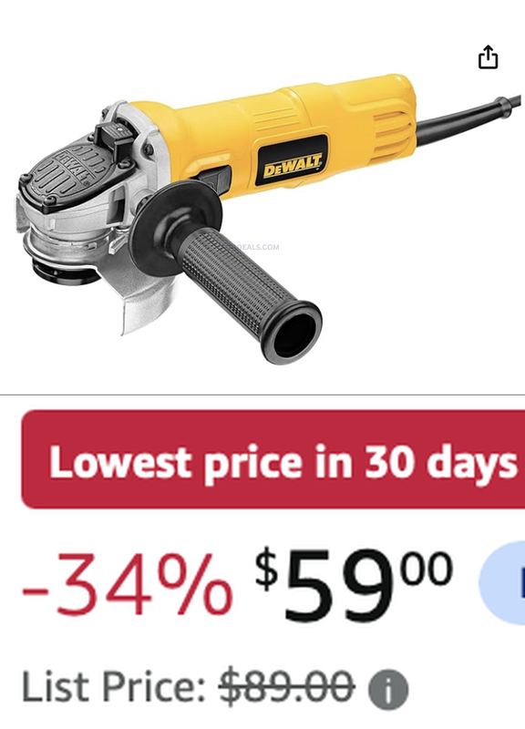 $89 DEWALT 4-1/2" ANGLE GRINDER FOR $59