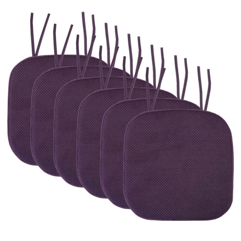 Sweet Home Collection - Honeycomb Memory Foam Square 16 in. x 16 in. Non-Slip Back Chair Cushion with Ties (6-Pack), Eggplant