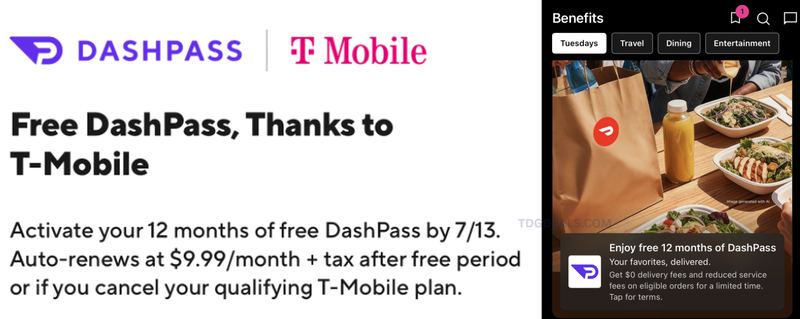 12 MONTHS FREE DASHPASS FOR T-MOBILE