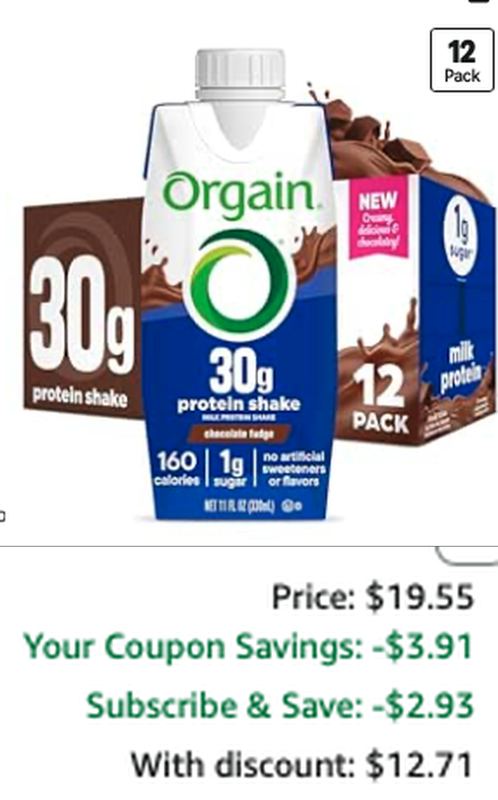 $12 Pack of 12 - Orgain 30g High Protein Shake  🦾