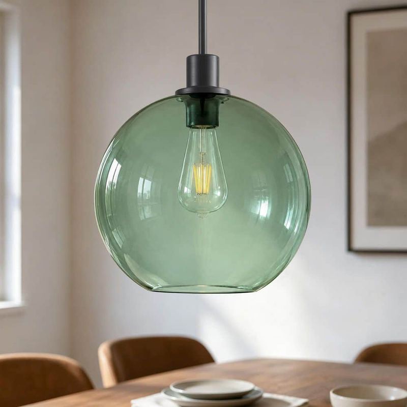 Merbotin - RayHome 1-Light Green Modern Farmhouse Pendant Light with Clear Glass Globe Shade for Kitchen Island, Dining Room