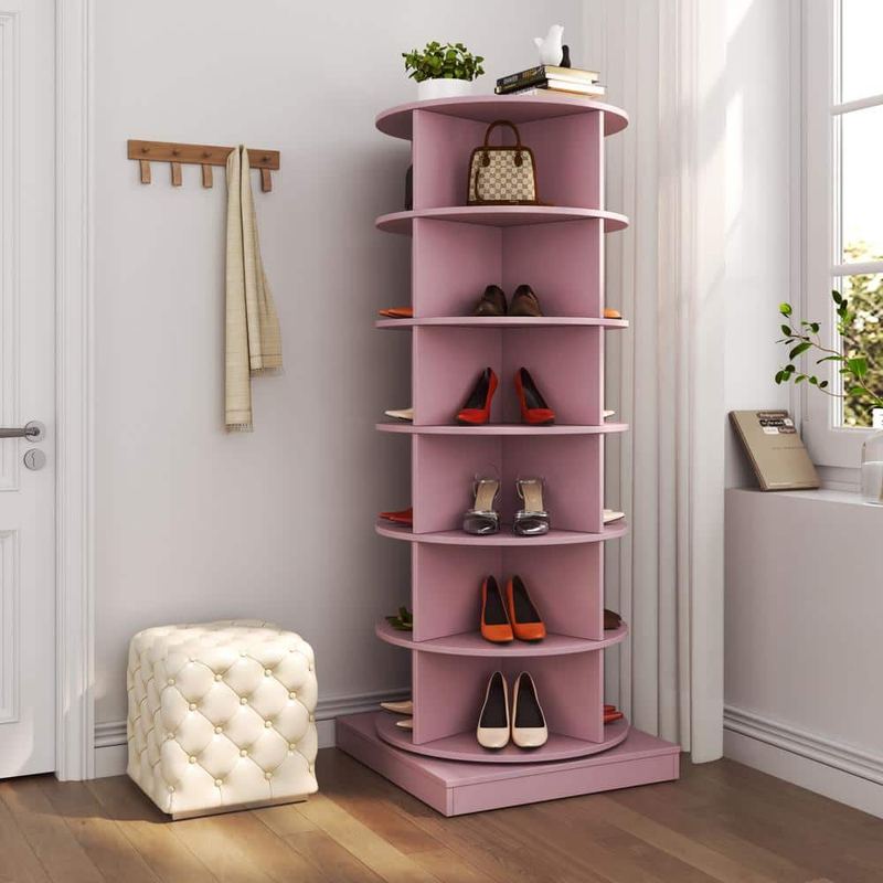 Magic Home - Modular 56 in. Pink MDF Swivel 360 Rotating Storage Shoe Cabinet with 6 -Layers for Entryway
