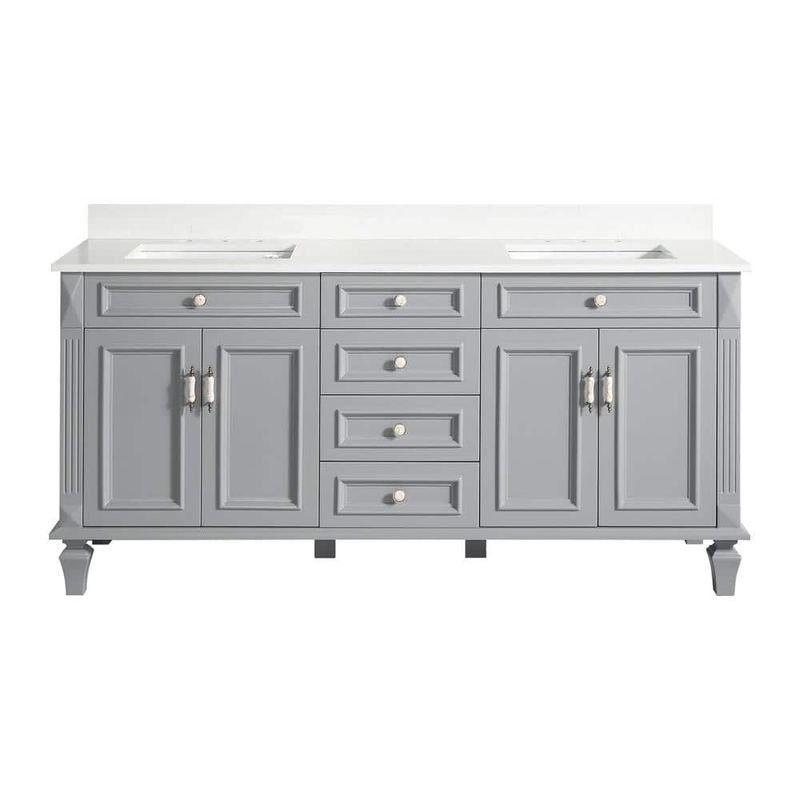 WELLFOR - Artwood 70 in. W x 22 in. D x 35 in. H Freestanding Bath Vanity in Titanium Gray with Carrera White Vanity Top, 2-Basins