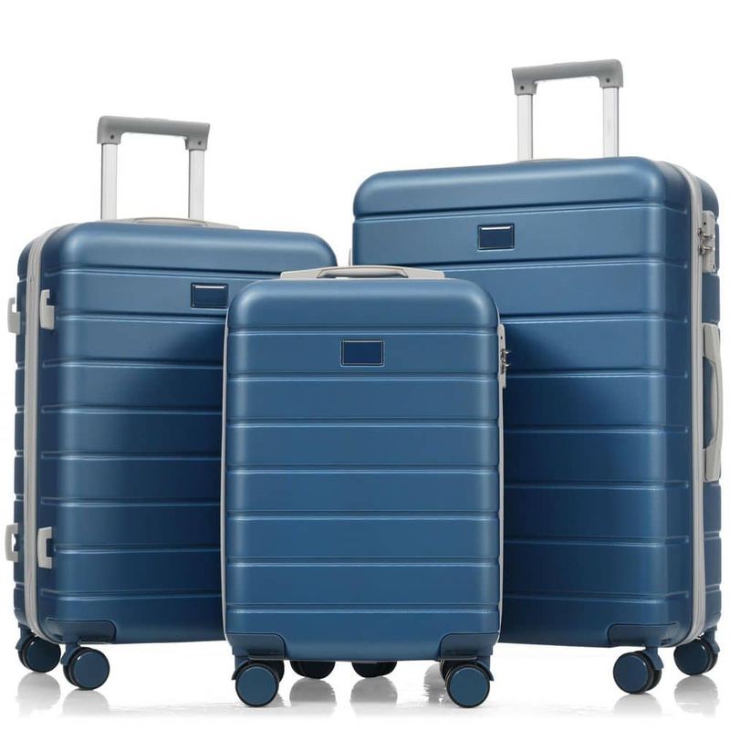 Qualler - 3-Piece Blue ABS Travel and TSA Lock Suitcase Luggage Set