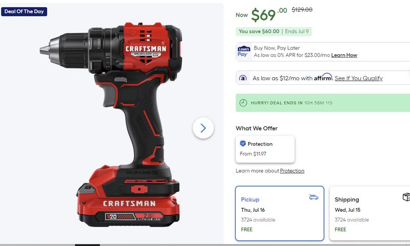 $129.00 - CRAFTSMAN 20-volt Cordless Drill (Batteries and Charger Included)