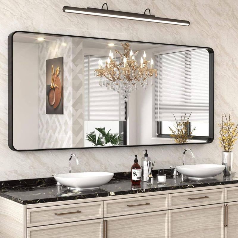 Apmir - 72 in. W x 32 in. H Rectangular Aluminum Alloy Framed and Tempered Glass Wall Bathroom Vanity Mirror in Matte Black
