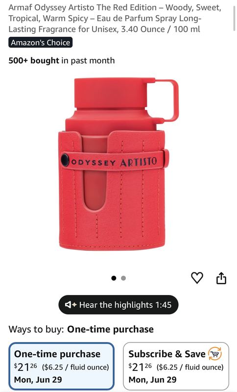 Armaf Odyssey Artisto 3.4oz for $21