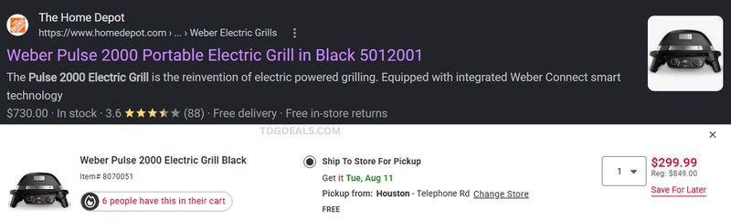 WEBER PULSE 2000 ELECTRIC GRILL — $299.99