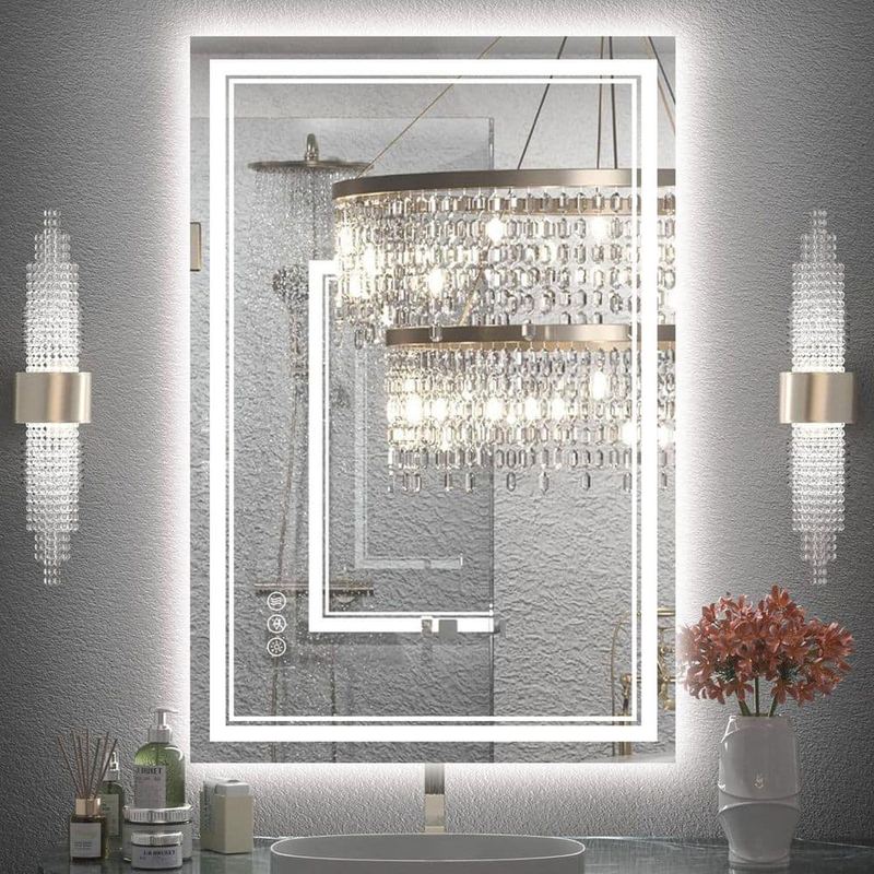 Sxiawe - 24 in. W x 36 in. H Rectangular Frameless LED Front Light and Backlit Anti-Fog Wall Mirror Bathroom Vanity Mirror