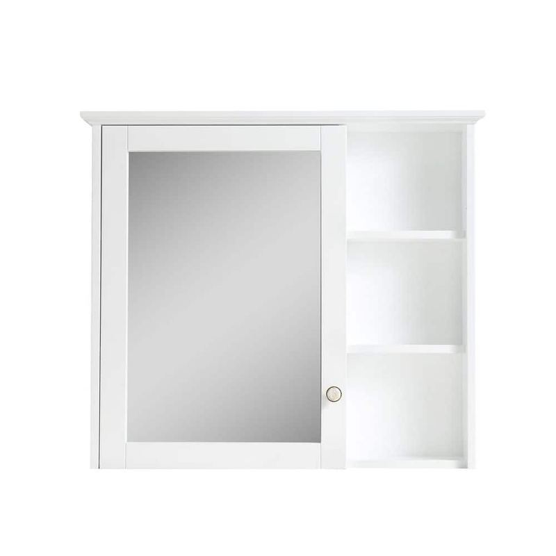 FORCLOVER - Fully Assembled 34 in. W x 30 in. H Rectangular Solid Wood Medicine Cabinet with Mirror and Open Storage in White