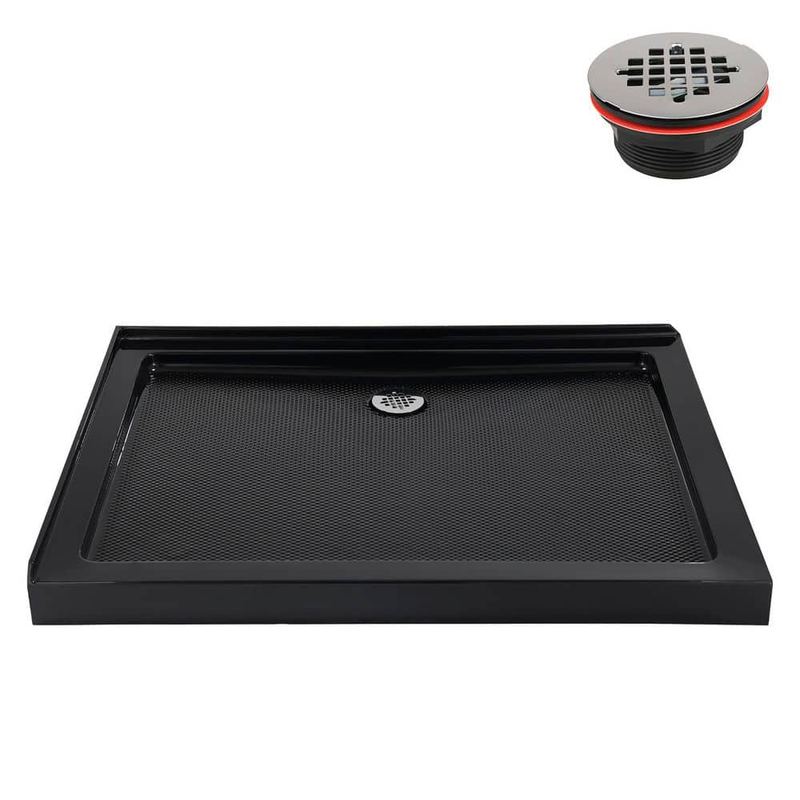 Streamline - 42 in. x 36 in. Corner Acrylic Shower Pan Base in Glossy Black with Right Drain Included