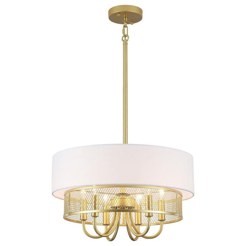 ADSENSTY - 6-Light 2-Tiered Drum Chandelier Modern Gold Farmhouse Candle Chandelier with White Fabric Shade