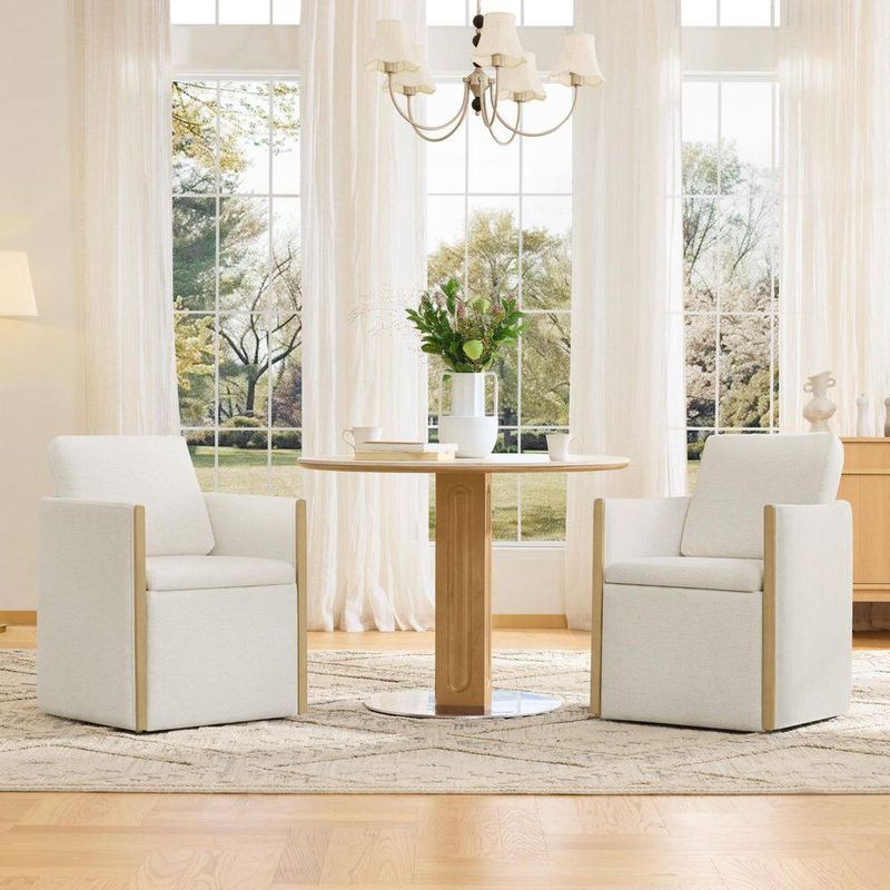 Spruce & Spring - Tessa Cream Fabric Modern Upholstered Dining Chairs with Rolling Wheels and Hidden Storage for Dining Room(Set of 2)