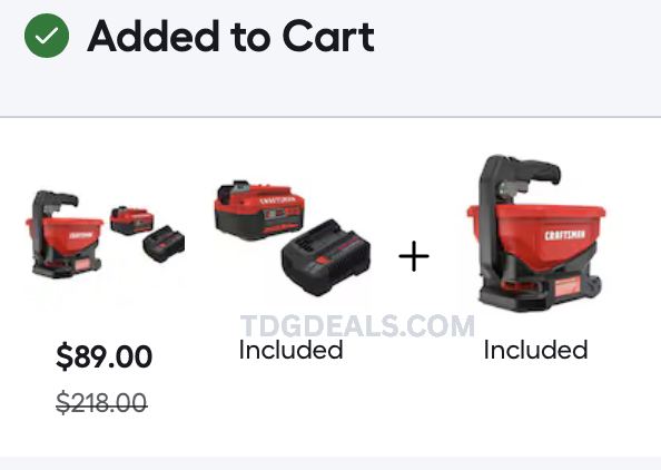 $218 CRAFTSMAN SPREADER + BATTERY / CHARGER FOR $89