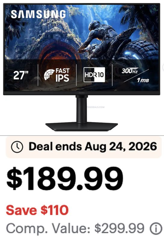 $189.99 SAMSUNG 27" ODYSSEY G4 300HZ MONITOR