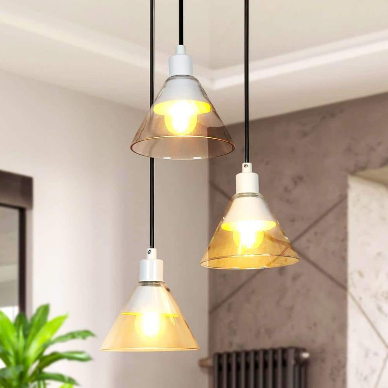 Uolfin - 3-Light Flat White Island Chandelier with Clear Glass Shades