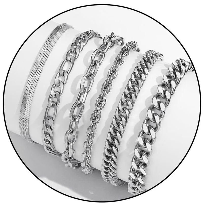 $16.xx 6 Pcs Silver Bracelets for Men Boys Women Stainless Steel