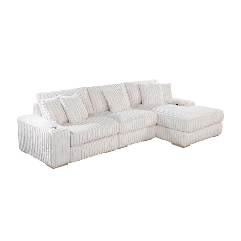 Best Quality Furniture - Roger 72 in. Straight Arm 3-Piece Velvet L Shape Reversible Sectional Sofa in. Beige With 2 Cupholders And 2 USB Ports
