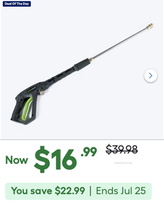 $16.99 GREENWORKS PRESSURE WASHER SPRAY