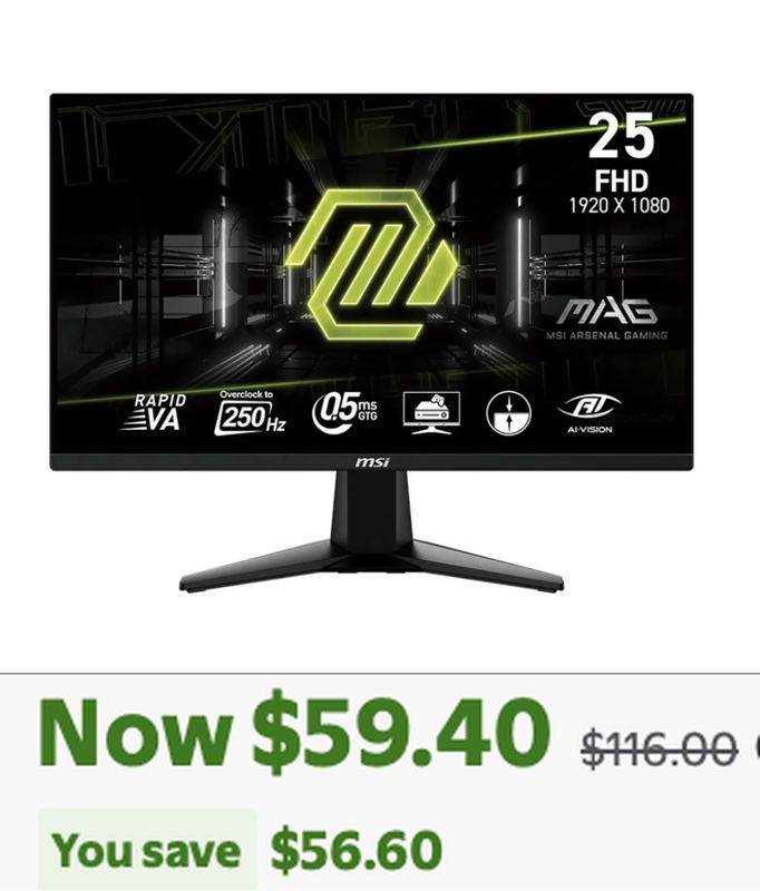 25" GAMING MONITOR IS ON CLEARANCE NOW $59.40