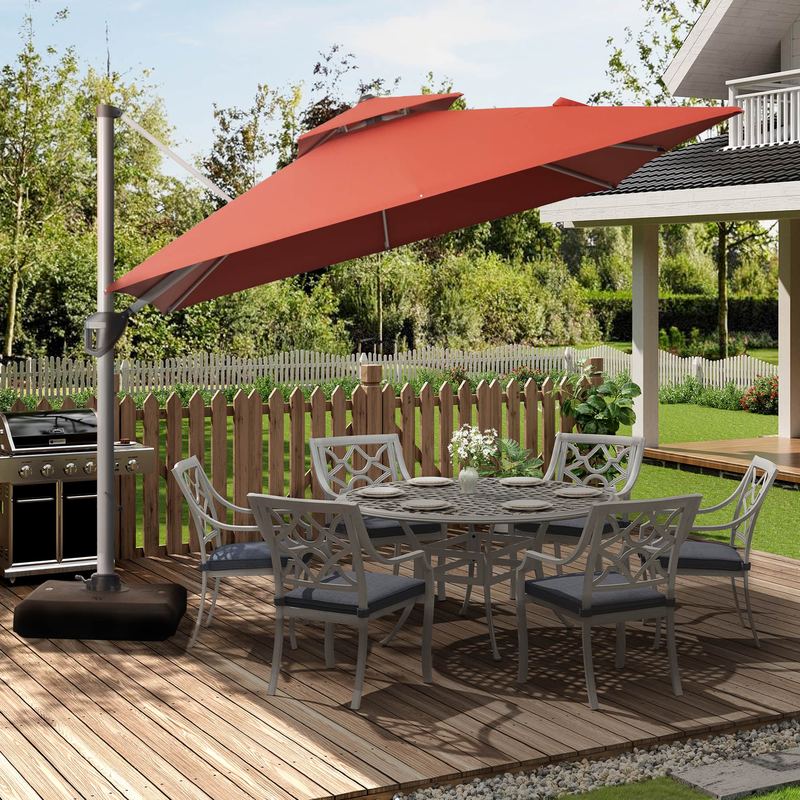 Mondawe - 10ft. Square Aluminum 360°Cantilever Patio Umbrella with Base - Red