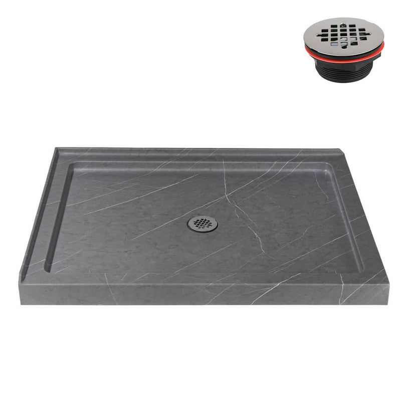 Streamline - 48 in. x 36 in. Corner Acrylic Shower Pan Base in Matte Grey with Center Drain, Drain Included