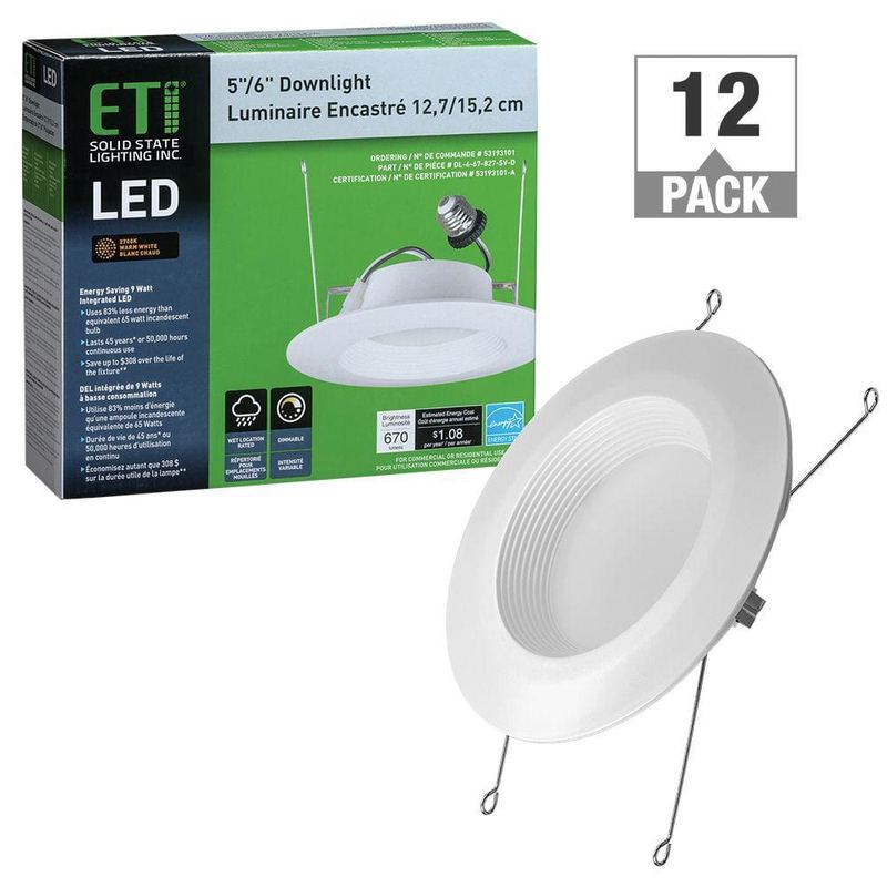 ETI LIGHTING - 12-pack 5 in./6 in. 2700K Warm White Integrated LED Recessed Trim Downlight 670 Lumens Wet Rated Dimmable