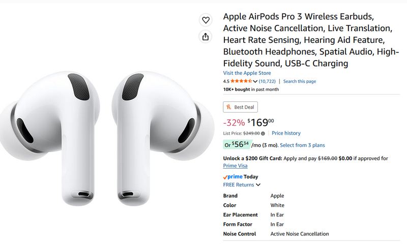 Airpods Pro 3 w/ Active Noise Cancellation back for $169
