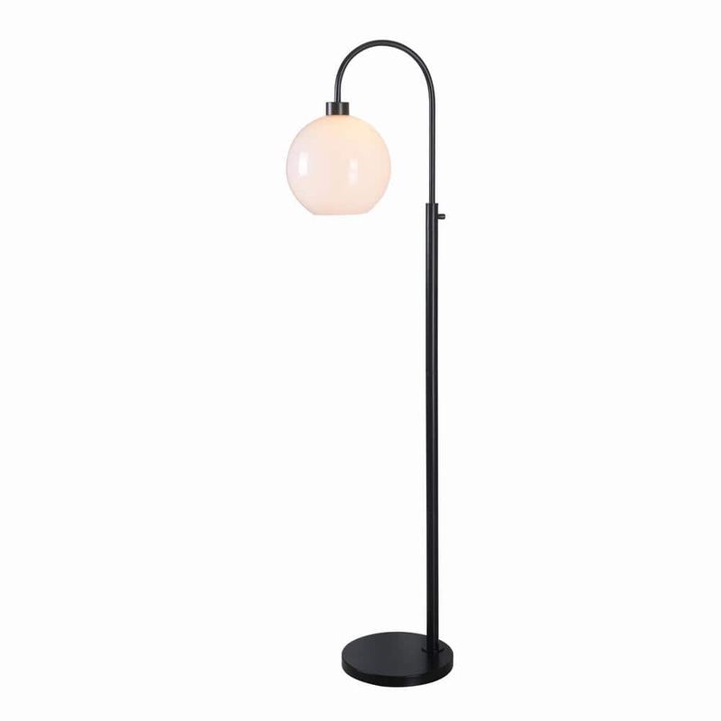Hampton Bay - Highstone 63 in. Black Indoor Floor Lamp with Opal Globe Shade