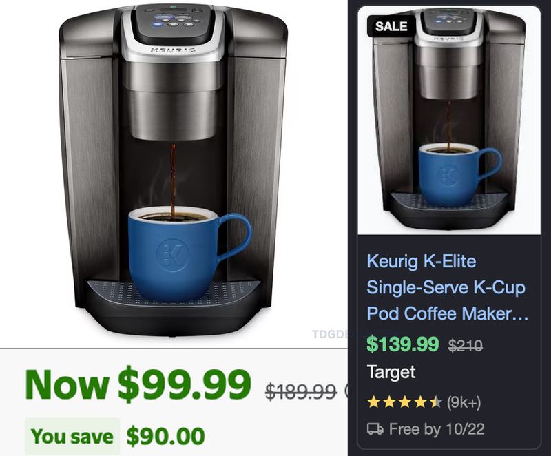 $90 OFF KEURIG K-ELITE COFFEE MAKER