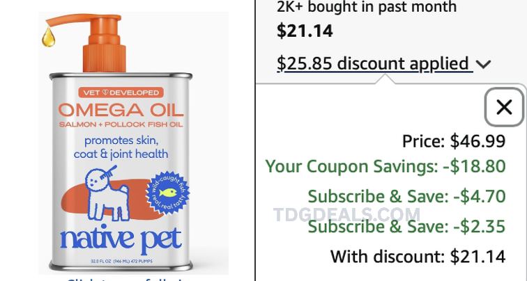 $46.99 NATIVE PET OMEGA 3 FISH OIL 32OZ NOW $21.14 🐱 🐶