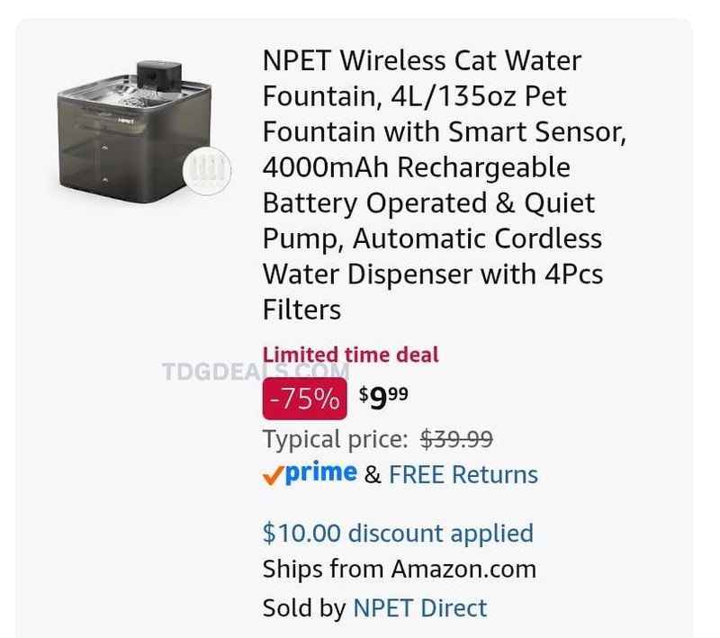 🔥 75% OFF NPET WIRELESS CAT WATER FOUNTAIN 🔥
