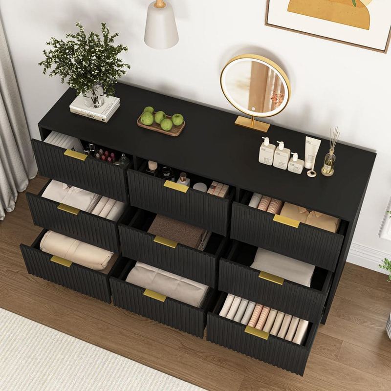 Nestfair - Black 9 Drawer 63 in. Dresser without Mirror