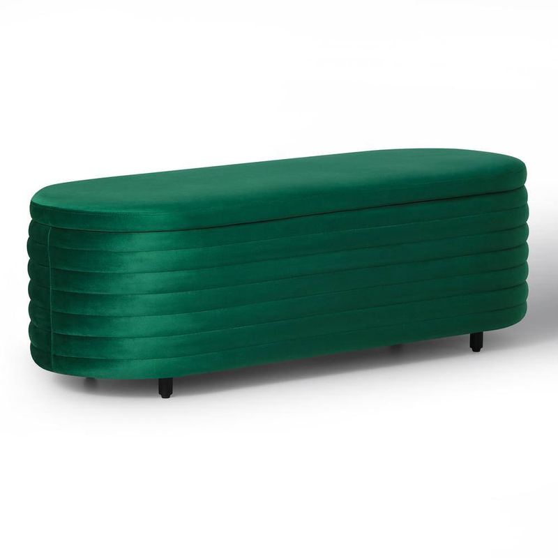 WESTINFURNITURE - Farrah 54 in. Wide Oval Velvet Upholstered Entryway Flip Top Storage Bedroom Accent Bench in Green