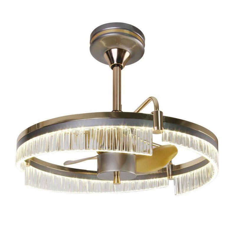 JC TOPA - 23.6 in 60W Gold & Gray Modern LED Dimmable Indoor Reversiable Fandelier Fan with Acrylic Shade for Season Comfort