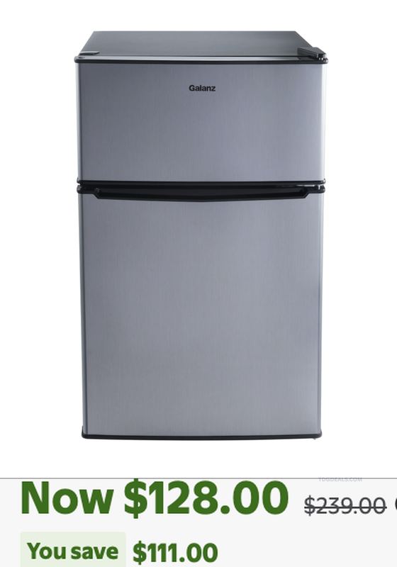 $128 GALANZ TWO-DOOR MINI FRIDGE @ WALMART
