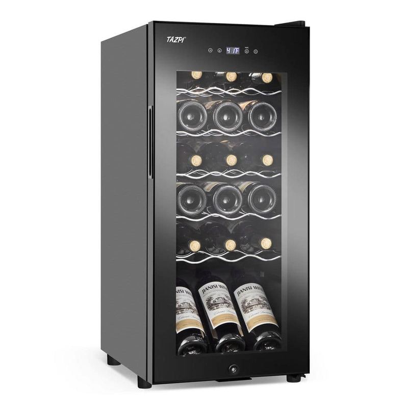 futhork - 13.6 in. Single zone 18 Bottles Wine Beverage Cooler in Black with Digital Temperature Control, Safety Lock, Frost Free