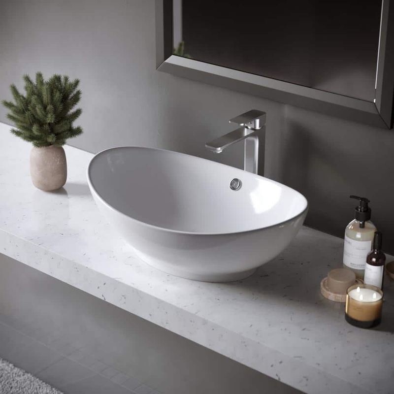 Karran - Valera 23 in. Vitreous China Oval Vessel Bathroom Sink in White with Overflow Drain