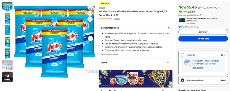 WINDEX WIPES CLEARANCE