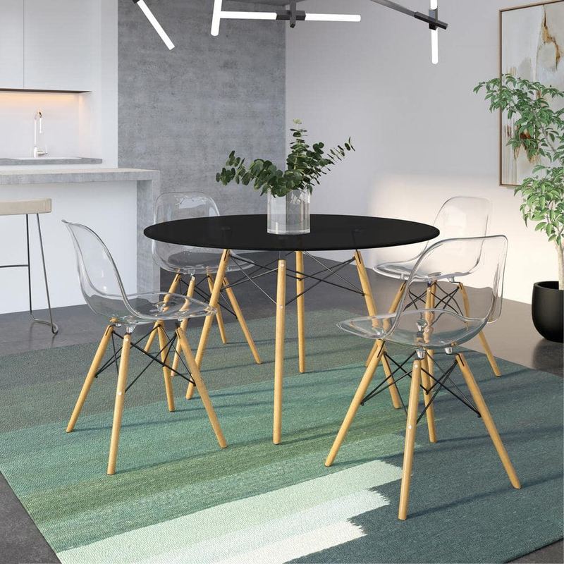 Leisuremod - Dover Modern Dining Table 48 in. Round Black MDF Tabletop with Beech Wood Legs Seats 4