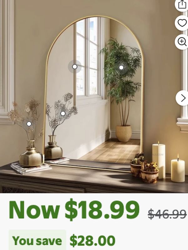 $46.99 GOLD ARCHED MIRROR DROPPED TO $18.99