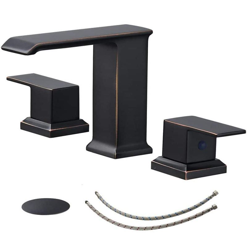 BWE - 8 in. Waterfall Widespread 2-Handle Bathroom Faucet With Pop-up Drain Assembly in Spot Resist Oil Rubbed Bronze