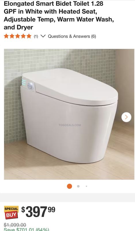 Smart bidet toilet for just $397.99 at Home Depot (was $1,099).
