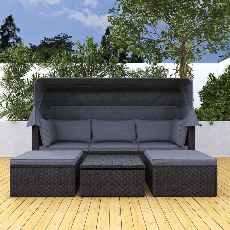 Boosicavelly - 4-Piece Wicker Outdoor Day Bed with Gray Cushions