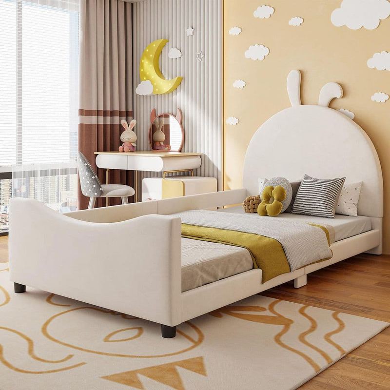 Polibi - Beige Twin Size Daybed with Rabbit Ear Shaped Headboard