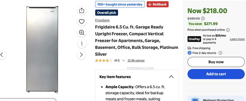 RESTOCKED 🚨 Frigidaire 6.5 Cu. ft. Garage Ready Upright Freezer