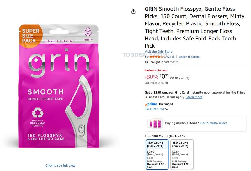 $1 GRIN Smooth Flosspyx, Gentle Floss Picks, 150 Count