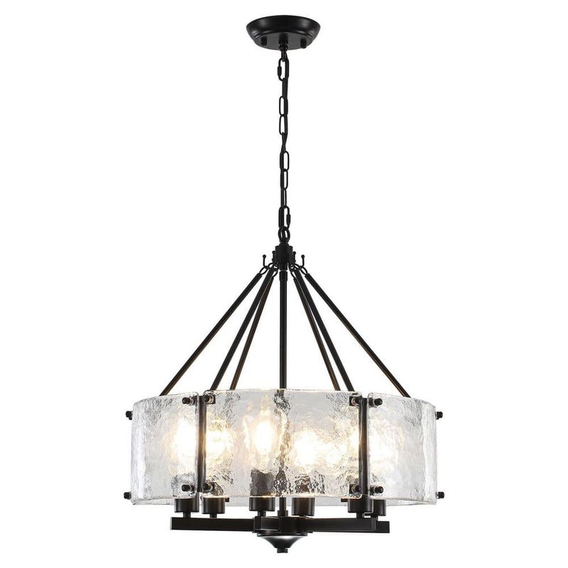 HLJYNJM - 19.69 inch 6-Light Black Modern Chandelier with Clear Glass Shade Height Adjustable Pendant Light for Kitchen Island